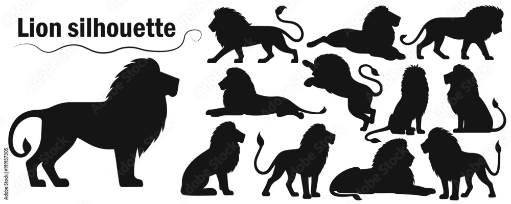 Lion silhouette set. Vector illustration Lion silhouette set. Vector illustration