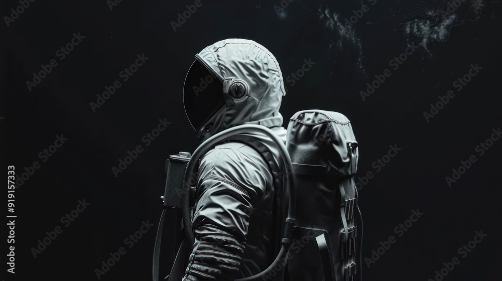 Astronaut in a Space Suit Standing in Darkness Astronaut in a Space Suit Standing in Darkness