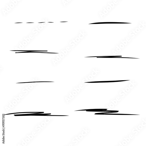 Hand drawn vector scribble underline set. Pen doodle, hand written. Collection isolated on white background. 