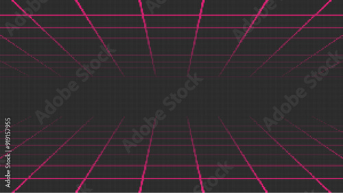 Pixel art background.8 bit game.retro game. for game assets in vector illustrations.Retro Futurism Sci-Fi Background. glowing neon grid.and stars from vintage arcade comp	