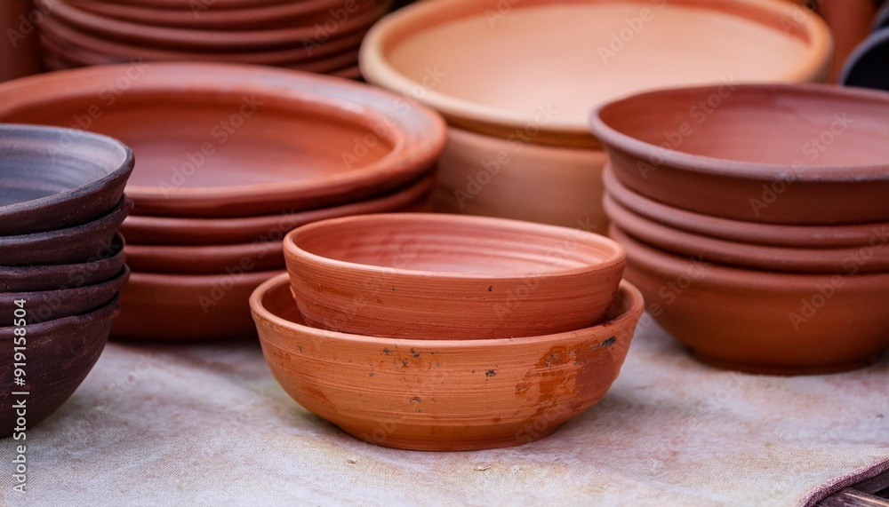 Pottery Craft: A Still Life of Handcrafted Ceramic Bowls, Hobby and Leisure Concept Pottery Craft: A Still Life of Handcrafted Ceramic Bowls, Hobby and Leisure Concept