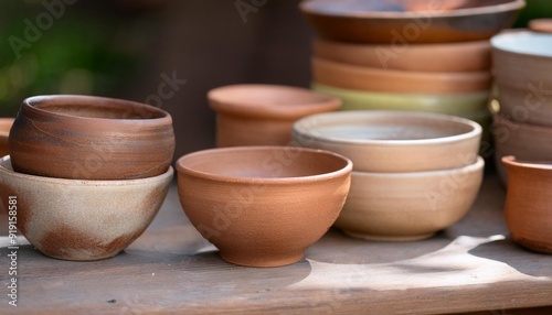 Pottery Craft: A Still Life of Handcrafted Ceramic Bowls, Hobby and Leisure Concept"