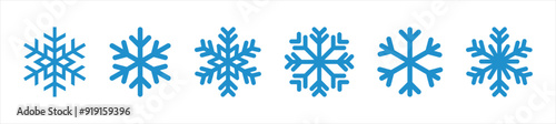 High resolution blue snowflake icon set isolated on transparent background