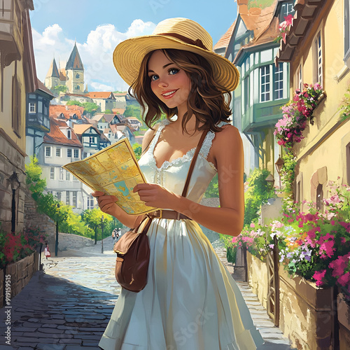 Woman Exploring a Quaint European City