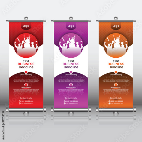 Company Modern Creative Clean Red, Black, Purple, Orang Business Roll up Banner Design Vector Design Template. Business Roll Up Banner for Business and Professionally Use.