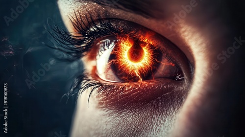 Third Eye Awakening - Conceptual Image of Eye with Glowing Third Eye Symbolizing Awareness and Psychic Abilities, Copy Space for Text photo