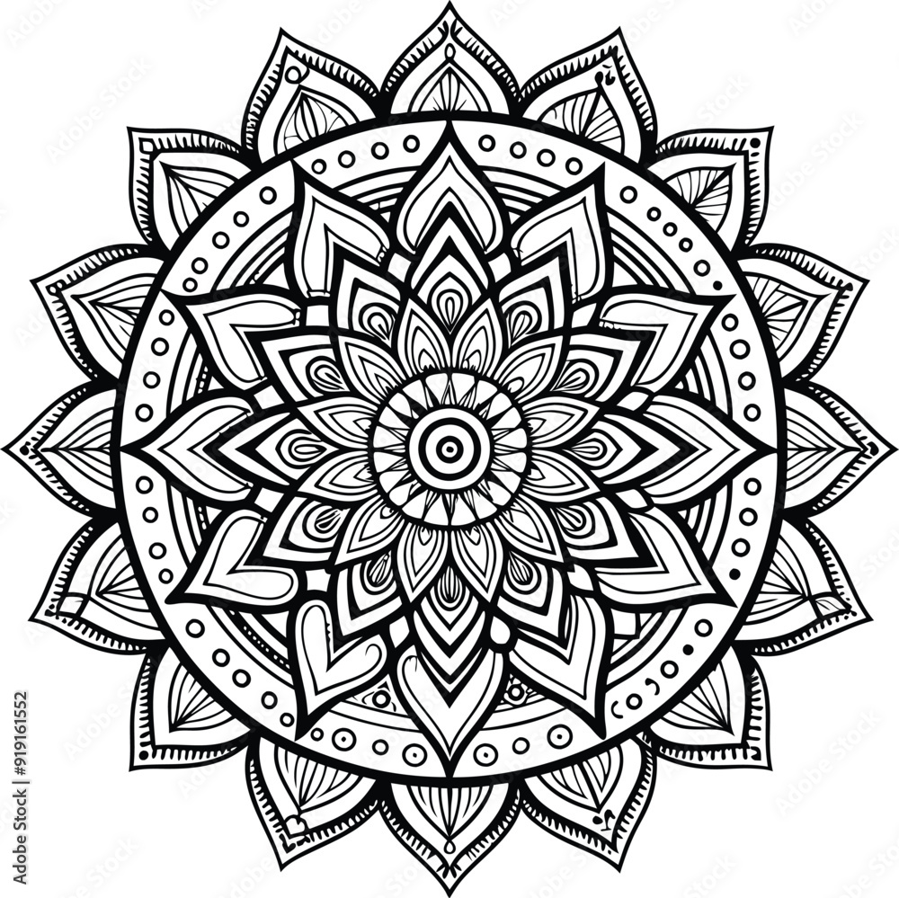 Boho Mandala Outline Art with Geometric Shapes and Floral Motifs, Black and White High Detail, Thin Line Maximalist Design Boho Mandala Outline Art with Geometric Shapes and Floral Motifs, Black and White High Detail, Thin Line Maximalist Design