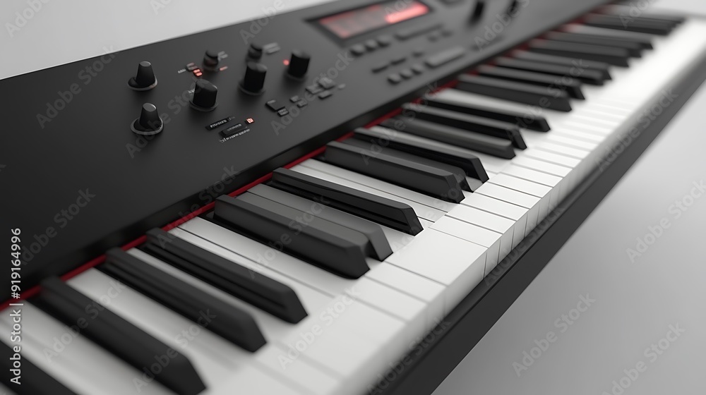 Black and White Piano Keyboard with Red Trim Black and White Piano Keyboard with Red Trim