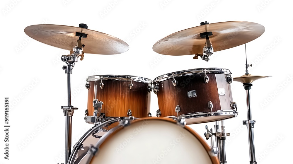 A Close-Up of a Wooden Drum Set Against a White Background A Close-Up of a Wooden Drum Set Against a White Background