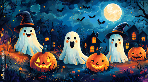ハロウィンのコミカルなイラスト、ベクター素材