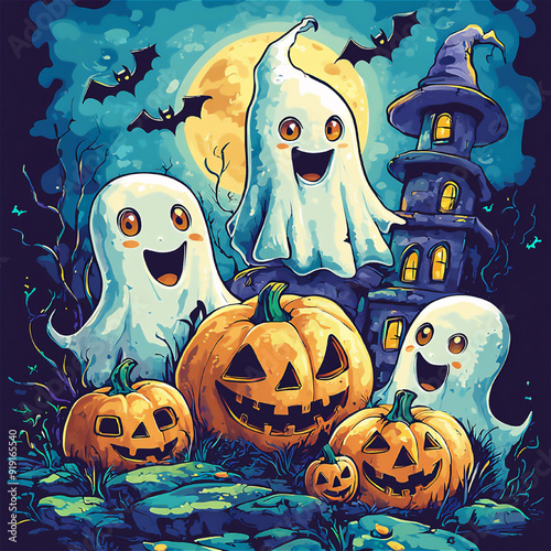 ハロウィンのコミカルなイラスト、ベクター素材