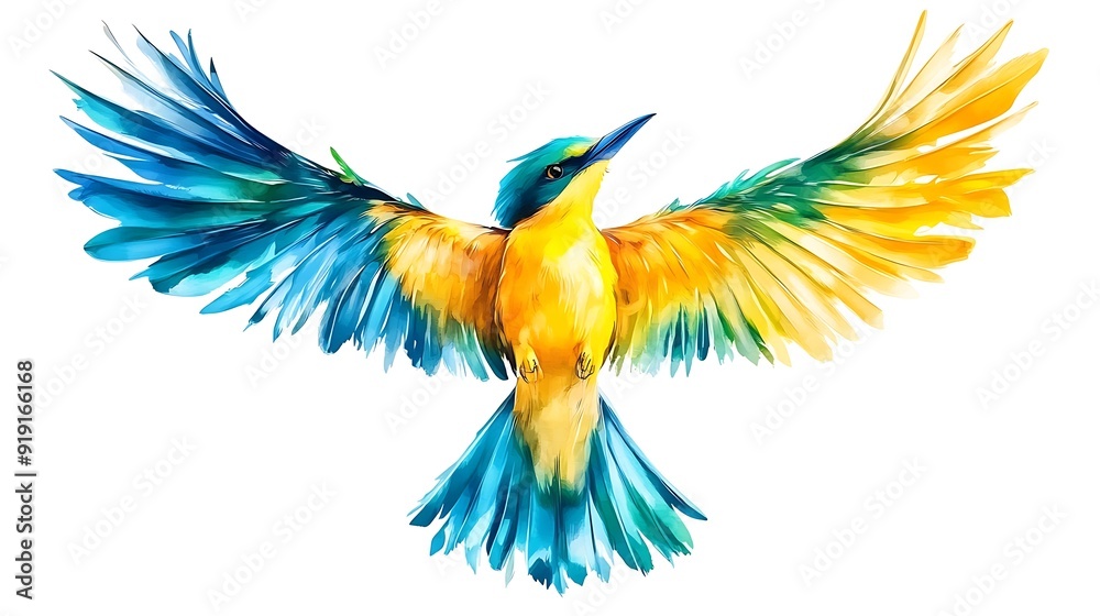 Fototapeta premium Watercolor Bird with Spread Wings