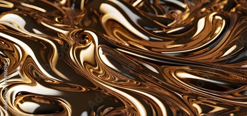Abstract bronze liquid metal fluid, with flowing, molten textures that create a dynamic, shimmering effect.