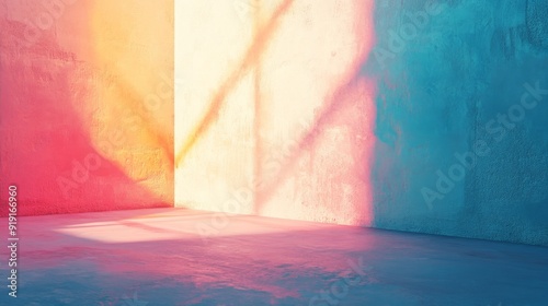 Corner of a room with textured walls and light shining through a window photo