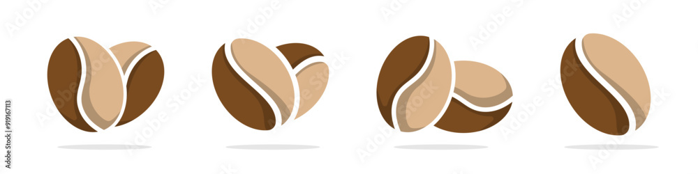 Coffee beans icon set. Cocoa bean vector icons. Coffee beans icon set. Cocoa bean vector icons.