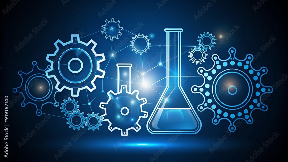 Sleek, modern chemical process icon featuring interconnected gears ...