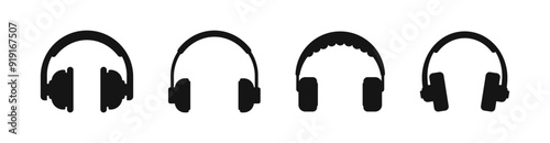 Headphones vector silhouette set. Headset flat icons.