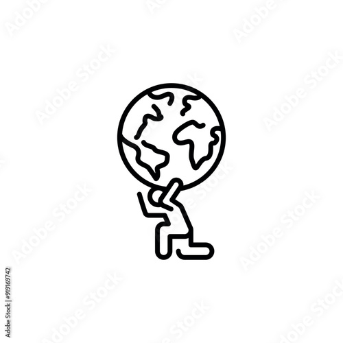 Atlas holding Earth icon. A minimal vector illustration featuring a figure symbolically holding the globe on their back. Perfect for use in environmental, sustainability issues. Vector illustration