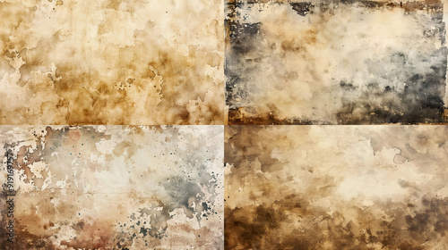 Watercolor mottled texture on vintage and aged paper, weathered edges, and nostalgic sepia tones 