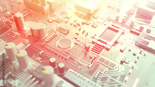 High Tech Circuit Board with CPU and Glowing Connections
 photo