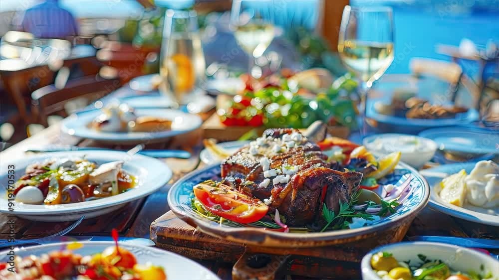 Elegant table setting showcases gourmet dishes, ready for a celebratory dinner party Elegant table setting showcases gourmet dishes, ready for a celebratory dinner party