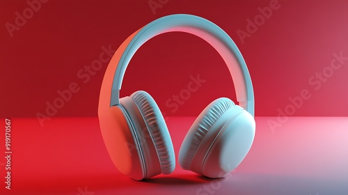 White Headphones on Red Background