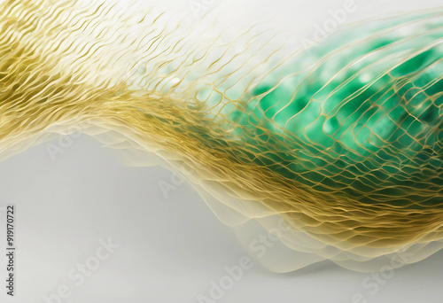 Abstract designful green and gold wave pattern isolated on white or transparent photo