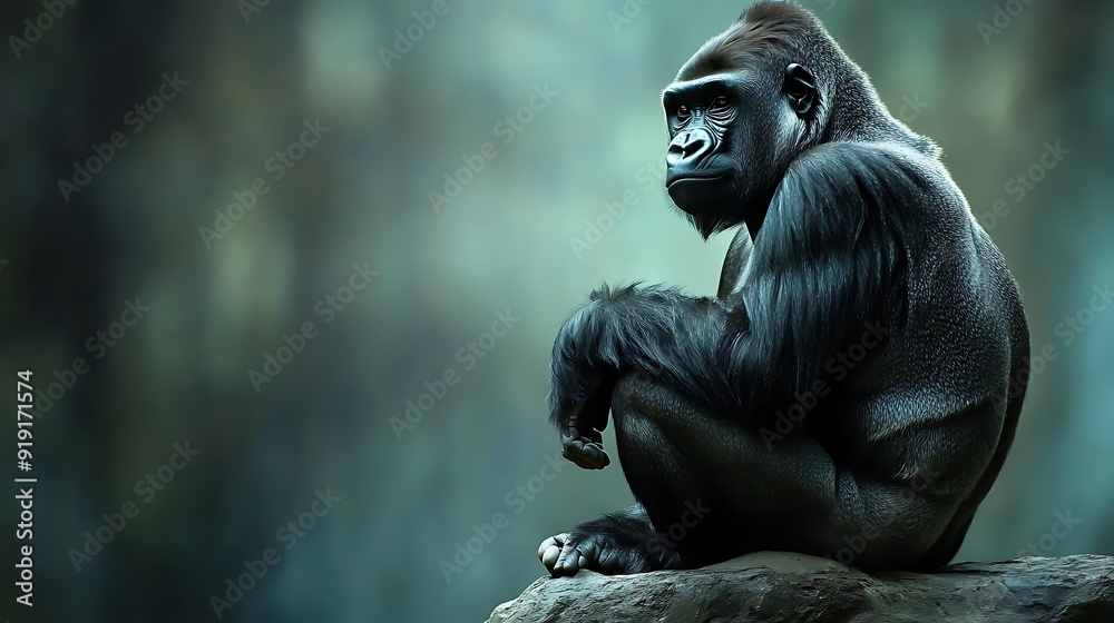 A Powerful Silverback Gorilla Sits Pondering A Powerful Silverback Gorilla Sits Pondering