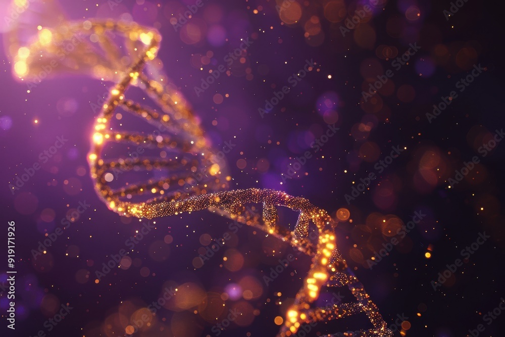 Abstract DNA structure with glowing effect on purple background, 3D digital art. Abstract DNA structure with glowing effect on purple background, 3D digital art.