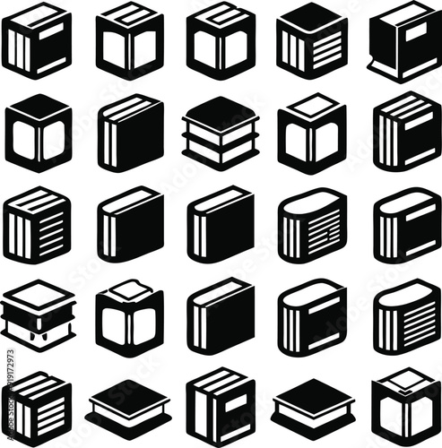 books icon set on, black and white
