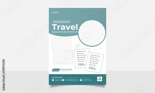 Tour and travel agency flyer design template.