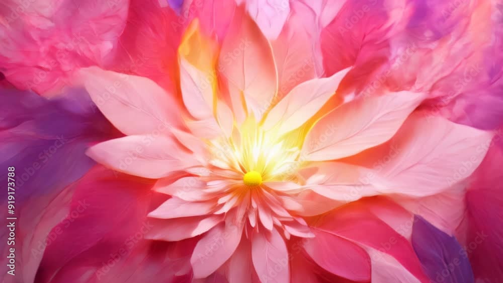 The image features an explosion of light at its core, framed by bright pink flowers, blending into a stunning display of energy and natural beauty The image features an explosion of light at its core, framed by bright pink flowers, blending into a stunning display of energy and natural beauty