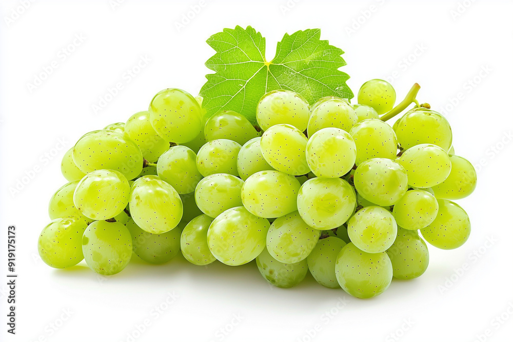 A bunch of green grapes on a minimalist white background A bunch of green grapes on a minimalist white background