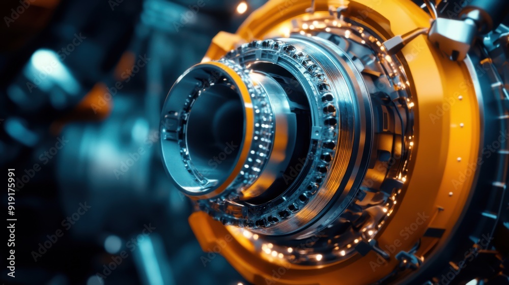 A close up of a machine part with a shiny orange surface A close up of a machine part with a shiny orange surface
