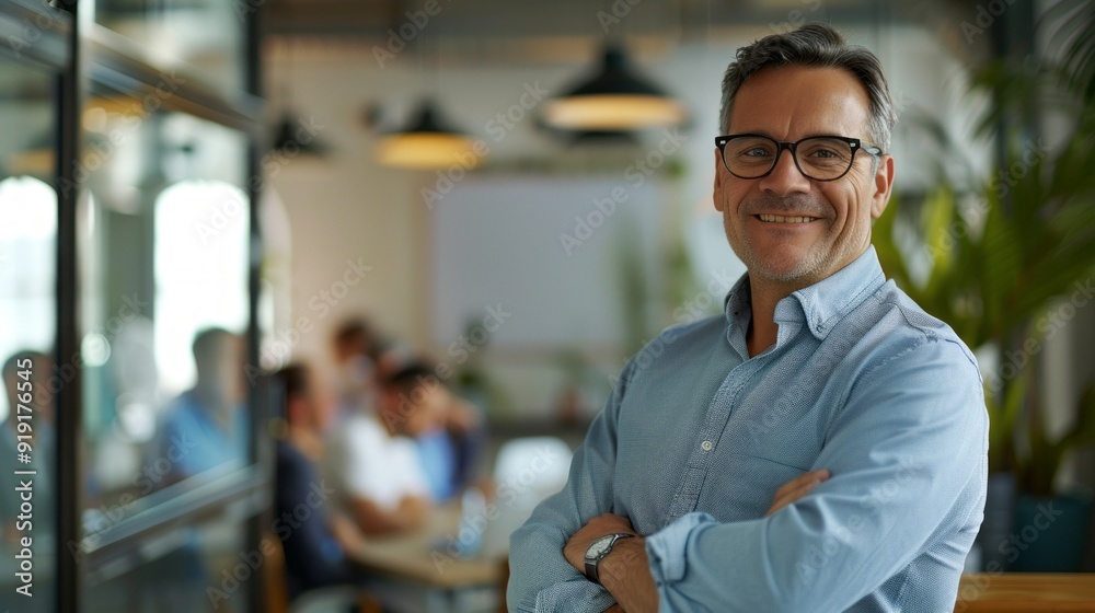 Fototapeta premium A man is standing in a room with a group of people
