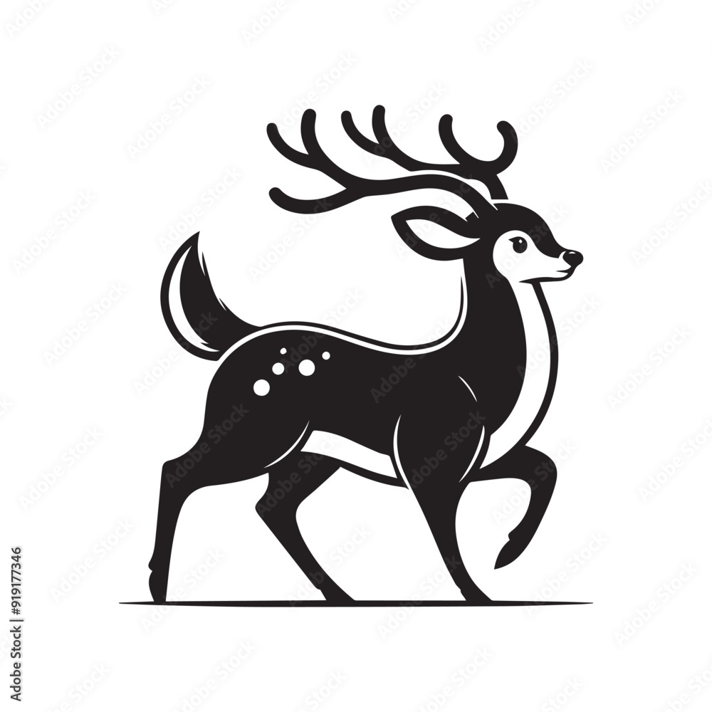 Simple black and white realistic deer cartoon character silhouette Simple black and white realistic deer cartoon character silhouette