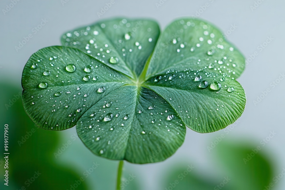 enchanted fourleaf clover floating on white radiating soft green glow delicate veins visible droplets of dew glistening on its surface symbolizing luck and magic enchanted fourleaf clover floating on white radiating soft green glow delicate veins visible droplets of dew glistening on its surface symbolizing luck and magic