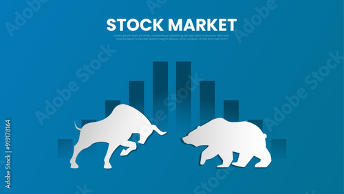 Stock Market Concept with a Bull and Bear. Bull vs Bear, Bullish and Bearish Market Trend in Crypto Currency, Trading and Forex Vector Illustration