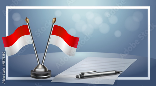 Indonesia and Monaco Small national flag on bokeh background, cooperative relationship