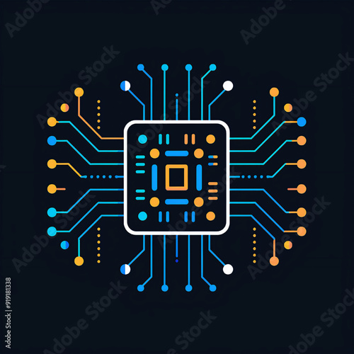 半導体とテクノロジーのイラスト、ベクター素材