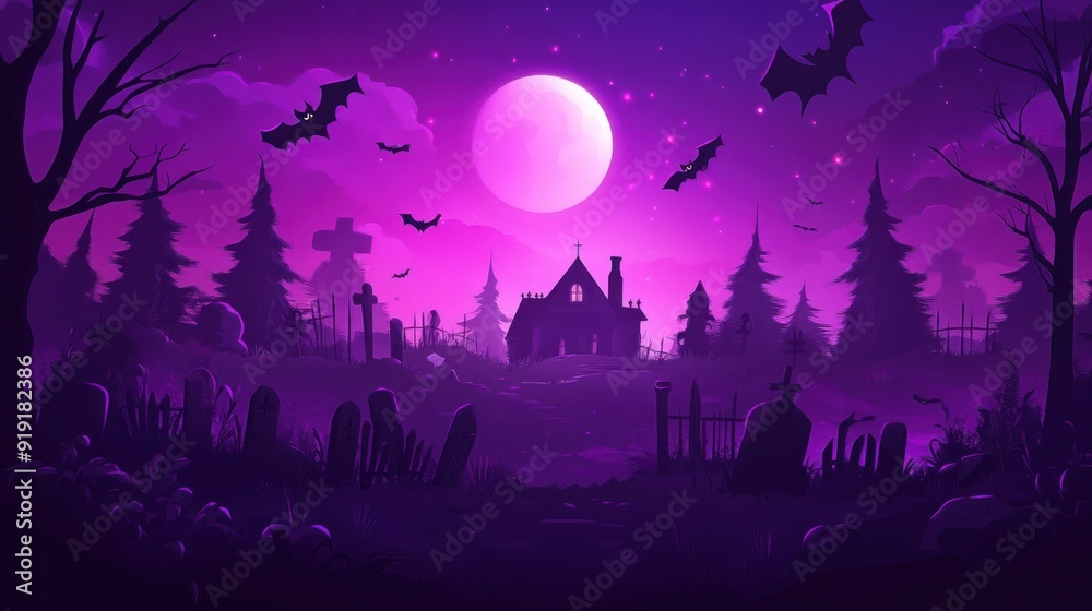 Naklejka premium Hauntingly Beautiful HD Halloween Scene with Jack-o’-Lanterns and Ghosts Spooky HD Halloween Night: Eerie Haunted House and Scary Pumpkins Creepy HD Halloween Image: Ghostly Figures and Dark Shad