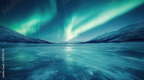Wallpaper Mural Vibrant aurora borealis dancing over a serene frozen lake in the Arctic wilderness Torontodigital.ca