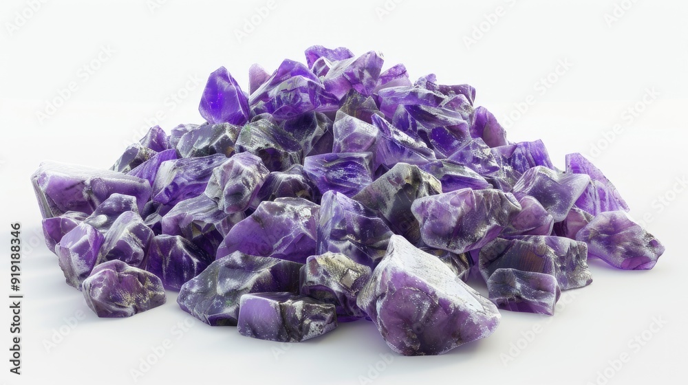 Obraz premium methyst Crystal Pile: Beautiful Purple Mineral on White Background