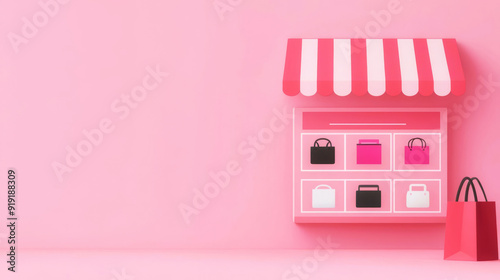 Online store search bar, product results appearing, flat design illustration