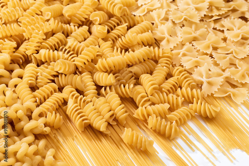 Raw pasta types and shapes of dry Italian pasta photo