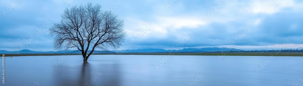 A serene landscape featuring a solitary tree amidst calm waters under a soothing blue sky, perfect for nature enthusiasts. A serene landscape featuring a solitary tree amidst calm waters under a soothing blue sky, perfect for nature enthusiasts.