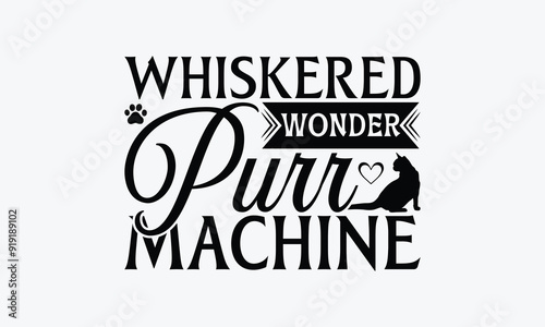 Whiskered Wonder Purr Machine - American Shorthair Cat T-Shirt Design, Illustration For Prints On T-Shirts And Bags, Posters, Silhouette Cameo, Cricut, Eps, Files For Cutting.