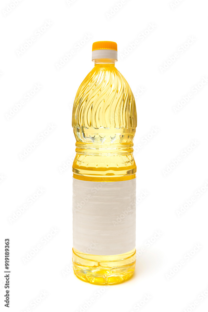 Bottle of sunflower oil in plastic bottle isolated on white Bottle of sunflower oil in plastic bottle isolated on white