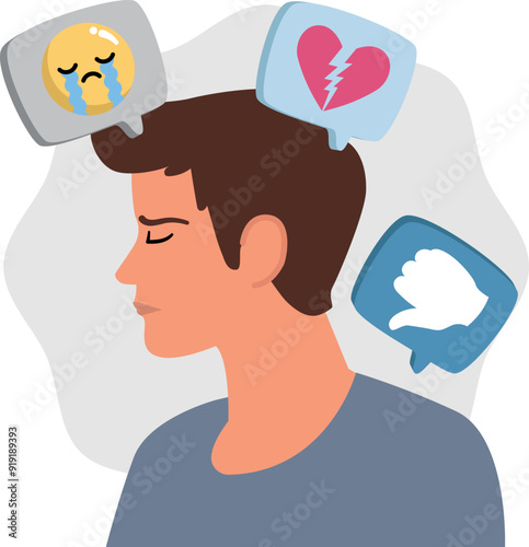 Illustration of a Person Struggling with Negative Emotions and Thoughts