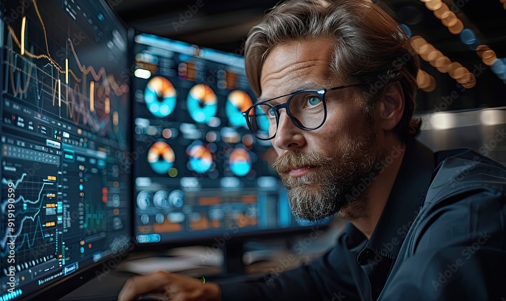business data analyst man using computer. business data analyst man using computer.